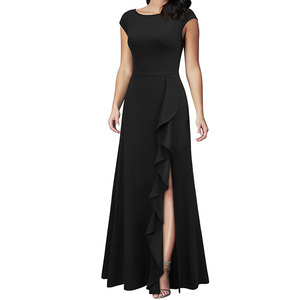 Vestido Largo de Fiesta Elegante y Sexy para Mujer, con Bolsillos, Volantes y Abertura, Vestido de Noche Negro para Damas - Product Image 3
