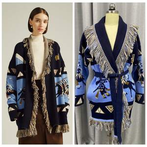 Maglia Jacquard lunga taglie forti con cardigan con nappine e cardigan da donna in lana Cashmere a maglia nuova per l'inverno 2025 - Product Image 2