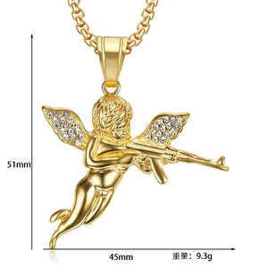 Collar de Acero de Titanio Estilo Hip Hop con Colgante de Ángel <span class=keywords><strong>Vengador</strong></span>, Chapado en Oro con Circonita Cúbica, Joyería de Regalo para Hombre - Product Image 2