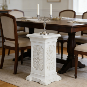 Piedistallo in Resina con Motivo a Foglie - Finitura Bianca, Supporto Classico per Arredamento Vintage da Biblioteca e Esposizioni di Globi/Opere d'Arte - Product Image 4