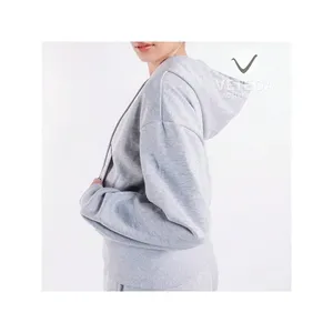 Sweat-shirt en polyester tricoté décontracté à manches longues et épaules tombantes avec poches Vetega pour femmes, gris, pour l'automne - Product Image 6