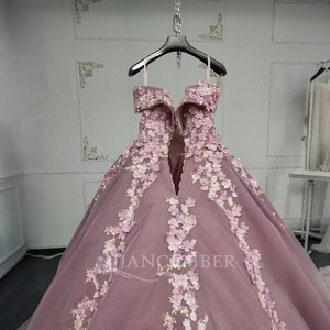 Jancember ANY54 Princesa fuera del hombro Floral Flor Perlas Cola larga Vestidos Para Quiseaera - Product Image 6