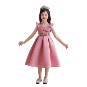 European American Style Kids One Shoulder <b>Sequin</b> Dress Flying Sleeve Bow Girls Birthday Party Princess Dress - Product Image 1