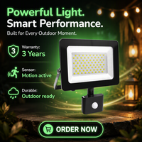 Projecteur LED en aluminium à détecteur de mouvement infrarouge PIR 50W, éclairage extérieur IP65, 6000LM, angle de faisceau 120°, OUTLUX E048EIS EMC LVD CE
