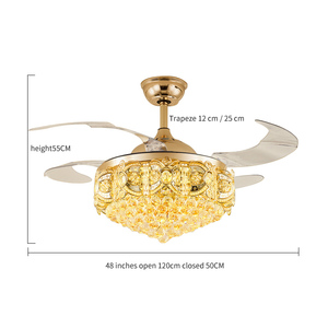 Lámpara de Araña LED Dorada de Lujo con Control Remoto, Lámpara Colgante Elegante para Hogar y Hotel, Ventilador de Techo Moderno con Cristal y Luz - Product Image 6