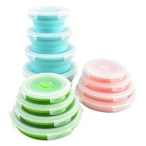 Round Kitchen Food Preservation Camping Folding Eco Friendly Silicone Containers Lunch Box Food Storage Container With Lids