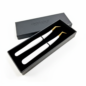 Pinces à cils russes à volume, pointe fine, en acier inoxydable, fournitures d'extension de cils avec emballage personnalisé, vente en gros - Product Image 2