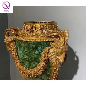 Jarra de gengibre esmeralda decorativa de bronze e cerâmica, vaso antigo artesanal para decoração de interiores, artesanato do Oriente Médio
