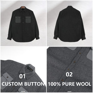 Chemises à manches longues pour hommes <span class=keywords><strong>en</strong></span> <span class=keywords><strong>laine</strong></span> pure à 100 %, personnalisables, style patchwork, double poche - Product Image 4
