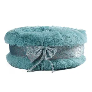 Wholesale Cat Bed Winner Keep Warm Round Bowknot Long Plush Cute Small Dog Cozy Bed