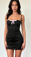 Robe crayon personnalisée pour femme, col licou, style Y2K gothique, avec rubans contrastants, mini-robe de soirée, sans manches, sexy, pour commande en gros usine