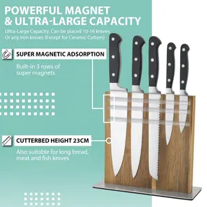 Soporte magnético para cuchillos de madera de Fresno, bloque de cuchillos magnético de doble cara con base de acero inoxidable