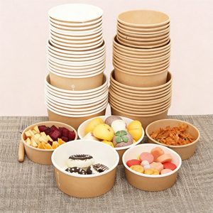 Bol en papier kraft jetable écologique de qualité alimentaire, personnalisable, design rond épais, avec couvercle léger, pour snacks, sushis, <span class=keywords><strong>poke</strong></span>, <span class=keywords><strong>repas</strong></span> - Product Image 1