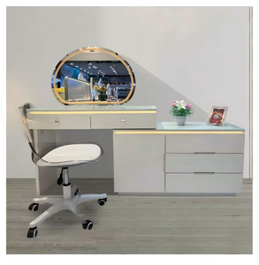 Modern <b>Makeup</b> Vanity <b>Table</b> <b>with</b> <b>Lighted</b> Mirror Storage Desk for Bedroom Furniture - Product Image 1