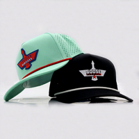 New Fashion Custom Rubber PVC Patch Logo 5 Panel Waterproof Polyester Sport Golf Hat Laser Cut Perforated Dad Rope Baseball Cap