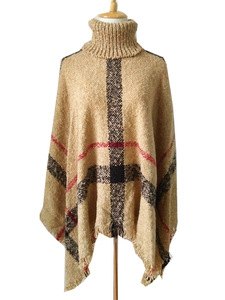 <span class=keywords><strong>Poncho</strong></span> <span class=keywords><strong>en</strong></span> tricot d'<span class=keywords><strong>alpaga</strong></span> à carreaux pour femmes, <span class=keywords><strong>poncho</strong></span> <span class=keywords><strong>en</strong></span> cachemire à carreaux chaud pour l'hiver, pull à col roulé <span class=keywords><strong>en</strong></span> fil bouclé - Product Image 3