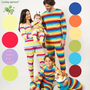 Personnalisé nouvelle famille correspondant ensemble tenues rayures colorées manches longues costume printemps automne bébé barboteuse enfants pyjamas ensemble vêtements - Product Image 1