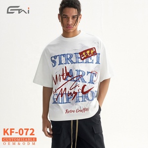 T-shirt graphique de haute qualité coton Boxy Tshirt logo personnalisé surdimensionné mode ourlet court Streetwear t-shirts décontractés pour hommes - Product Image 1