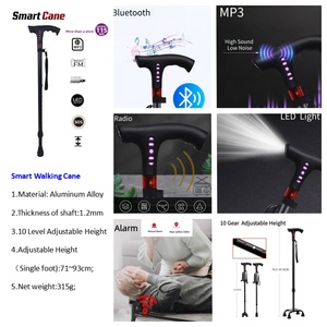 Bastón Plegable Negro con Bluetooth Inteligente, Luz LED, Alarma, Radio FM, Base Estable, Ligero y Ajustable - Product Image 6
