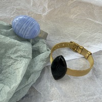 Bracelet en acier inoxydable plaqué or avec pierre naturelle agate rayée 19x39mm, accessoires de bijoux fins à la mode