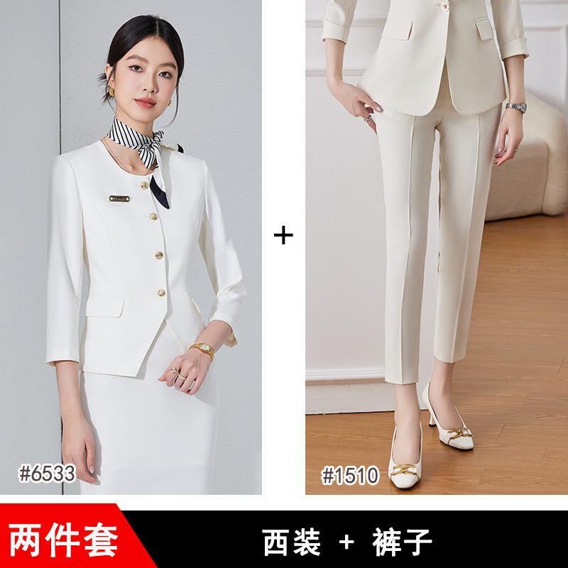White three-quarter sleeve suit pants
