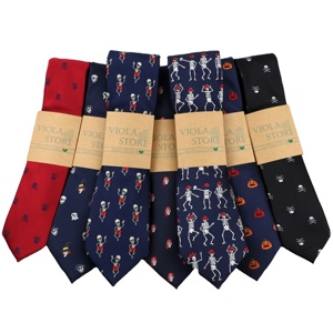 Halloween Skull Pumpkin Tie 6cm 7cm 8cm uomo poliestere Fun Black Necktie Tuxedo Festival banchetto Suit Party Cravat accessorio regalo - Product Image 1