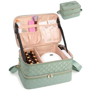 Échantillon Gratuit Nouvelle Promotion - Trousse de Maquillage Unique Violette à Double Couche pour Femme, Grande Capacité, avec Fermeture Éclair Portable - Product Image 5