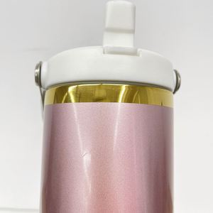 Bouteille d'eau isotherme en acier inoxydable de 30 oz, couleur or rose miroir, avec paille rabattable, pour gravure laser - Product Image 5