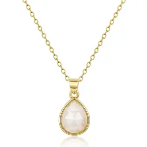 14K Gold Plated Women's Moonstone Gemstone Necklace Teardrop Pendant Choker Natural Healing Stone Jewelry Gift for Teen Girls