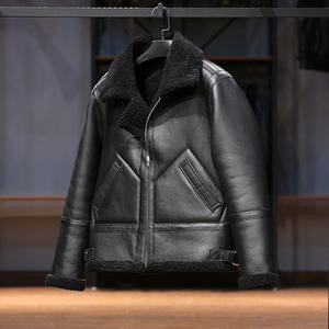 جاكيت رجالي كاجوال من الجلد الطبيعي مع ياقة مدمجة بالفرو وجيب كبير، جاكيت شيربا للرجال، جاكيت جلد مبطن بالفرو - Product Image 3