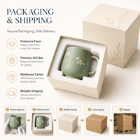 Taza de Café de Cerámica con Diseño Kintsugi Verde Salvia y Vetas Doradas, Pintada a Mano, con Hojas Blancas, para Hogar, Oficina o Regalo, Venta al Por Mayor