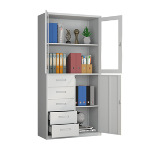 Bộ phận Tủ hồ sơ và hệ thống tài liệu Khóa Tủ hồ sơ với cửa kính, 5 ngăn kéo và thân thép bền để sử dụng văn phòng - Product Image 1