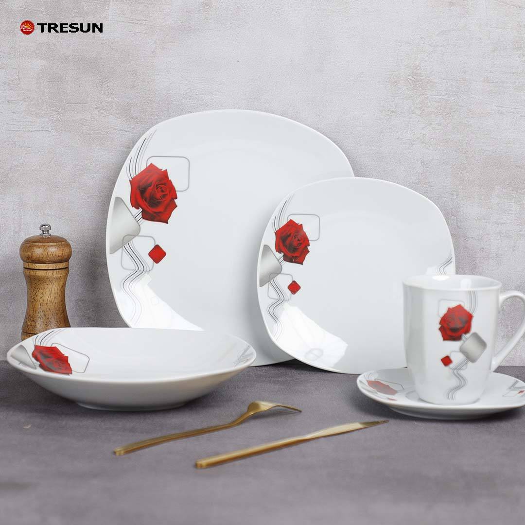 Flor 30 16 piezas de porcelana 20 piezas de calcomanía blanca 32 piezas de  vajilla de cerámica cuadrada para