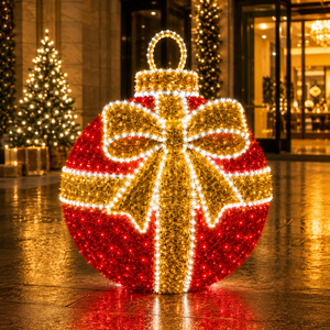 Décoration intérieure de centre commercial, boule décorative 3D géante, <span class=keywords><strong>vert</strong></span> turquoise avec nœud en ruban doré, motif lumineux LED, CE RoHS IP65 - Product Image 3