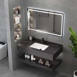 <span class=keywords><strong>Lavabo</strong></span> de baño de pizarra de oro negro de doble capa de gama alta moderno combinación de espejo LED inteligente <span class=keywords><strong>lavabo</strong></span> de pizarra de oro negro - Product Image 3
