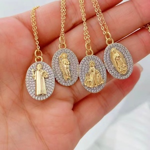 Collier pendentif Vierge Marie plaqué or 18 carats de luxe, <span class=keywords><strong>micro</strong></span>-pavé CZ, ovale, médaillon religieux pour femme, cadeau de protection spirituelle - Product Image 2