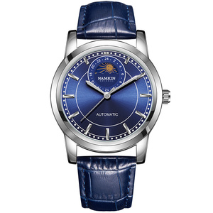 Factory Supply Elegant Moon Phase Automatic Men Watch Custom Logo Sapphire Genuine Leather Mechanical Dress Watches - Product Image 1