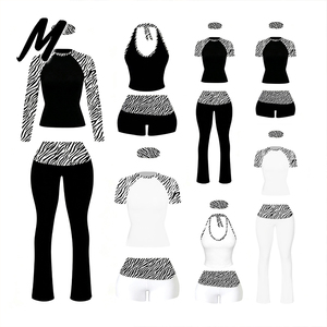 Set da <span class=keywords><strong>Donna</strong></span> in Due Pezzi con Logo Personalizzato, Stampa Zebrata Elastica, Completo in Nylon, <span class=keywords><strong>Abbigliamento</strong></span> <span class=keywords><strong>Streetwear</strong></span> Elasticizzato - Product Image 1