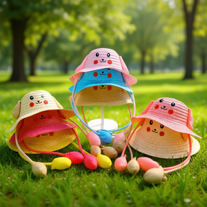 Cappello di paglia con airbag e faccina sorridente a pois stile cartone animato - Product Image 2