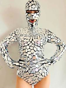 Nouveau bar fille haute fente une pièce Sexy <span class=keywords><strong>gros</strong></span> seins montrer taille Performance Costume paillettes miroir danse Costume argent - Product Image 4