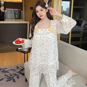 M-XXL di moda pigiama completo da donna camicia da <span class=keywords><strong>notte</strong></span> pigiama floreale da donna completi da <span class=keywords><strong>notte</strong></span> dolci a maniche lunghe - Product Image 3