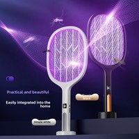 Raquette anti-moustiques 2-en-1 rechargeable avec affichage du niveau de batterie, indice de protection IP33, haute tension, pour usage domestique intérieur