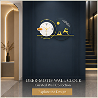 Horloge murale moderne en métal doré, design sculptural cerf, soleil et lune, décorative, pour salon, entrée, bureau, hôtel