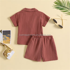 Marque privée Vêtements d'été pour bébés et tout-petits <span class=keywords><strong>en</strong></span> <span class=keywords><strong>lin</strong></span> et coton, ensemble de chemise et <span class=keywords><strong>short</strong></span> pour enfants, filles et garçons, 1 pièce - Product Image 3