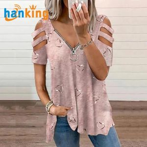 T-shirt pour femme, coupe classique, col en V, tissu dobby, polyester, manches courtes, couleurs personnalisées, été, J0033 - Product Image 5