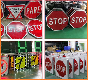 لافتة مرور تعمل بالطاقة الشمسية مع ضوء وامض للتحذير وإشارة توقف LED - Product Image 6