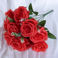 Buket Bunga Mawar Sutra Buatan Tangan 9 Tangkai Warna Putih untuk Hari Valentine dan Thanksgiving, Warna Terlaris Grosir