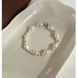 WENCHI Natural Baroque Freshwater Pearl <b>Bracelet</b> <b>Magnetic</b> Buckle Copper-Plated Platinum 17cm Length 7-8mm Size Ladies' Jewelry - Product Image 6