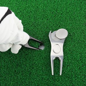 Herramienta para Césped de Golf, Marcador de Pelota Magnético Plateado Verde, Horquilla Duradera de Aleación de Zinc para Reparación de Campos de Golf - Product Image 4