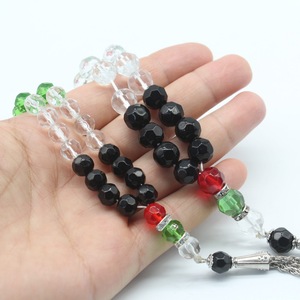 Stile classico islamico rosario di cristallo 33 perline bandiera palestinese colore <span class=keywords><strong>Tasbih</strong></span> con perla rosso verde bianco nero musulmano preghiera - Product Image 4